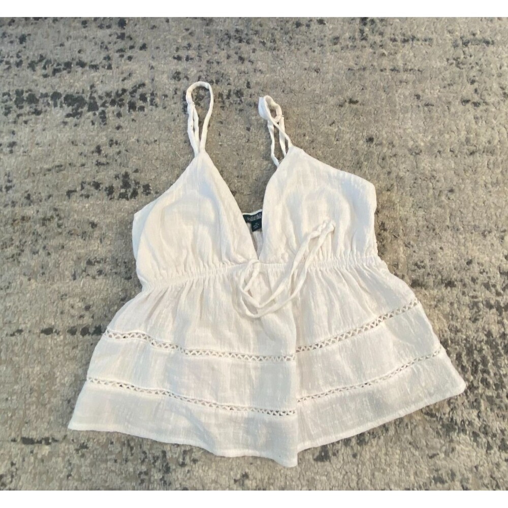 Wild Fable Womens Large White Cropped Peplum Cami Top Adjustable Straps